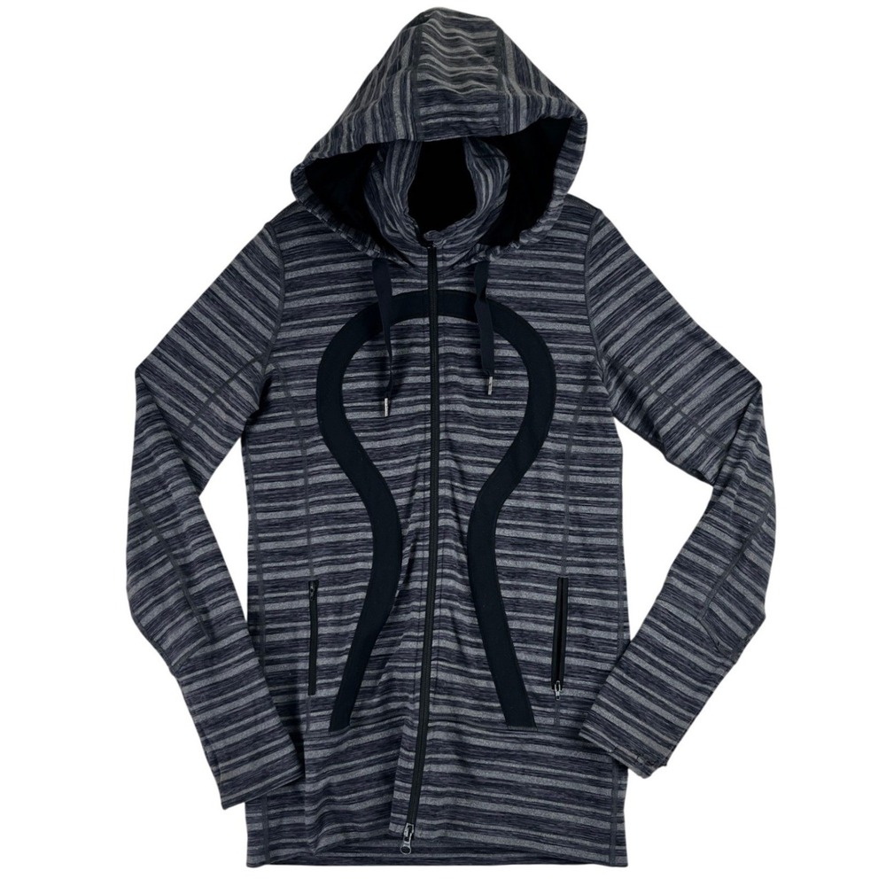 Lululemon Scuba Full Zip Hoodie Womens 6 Grey Striped Athleisure Yoga